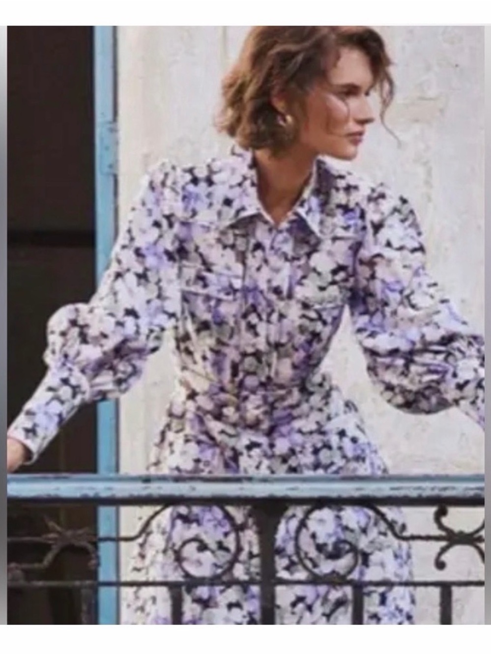 Zimmermann Lavender Floral Long-Sleeve Midi Dress. Missing belt